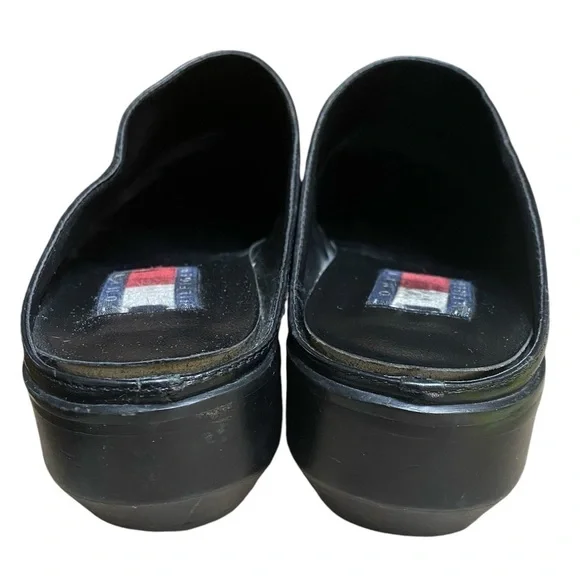 VTG y2k Tommy Hilfiger Black Slip On Mules With Logo On Side Size 6 - Picture 4 of 10